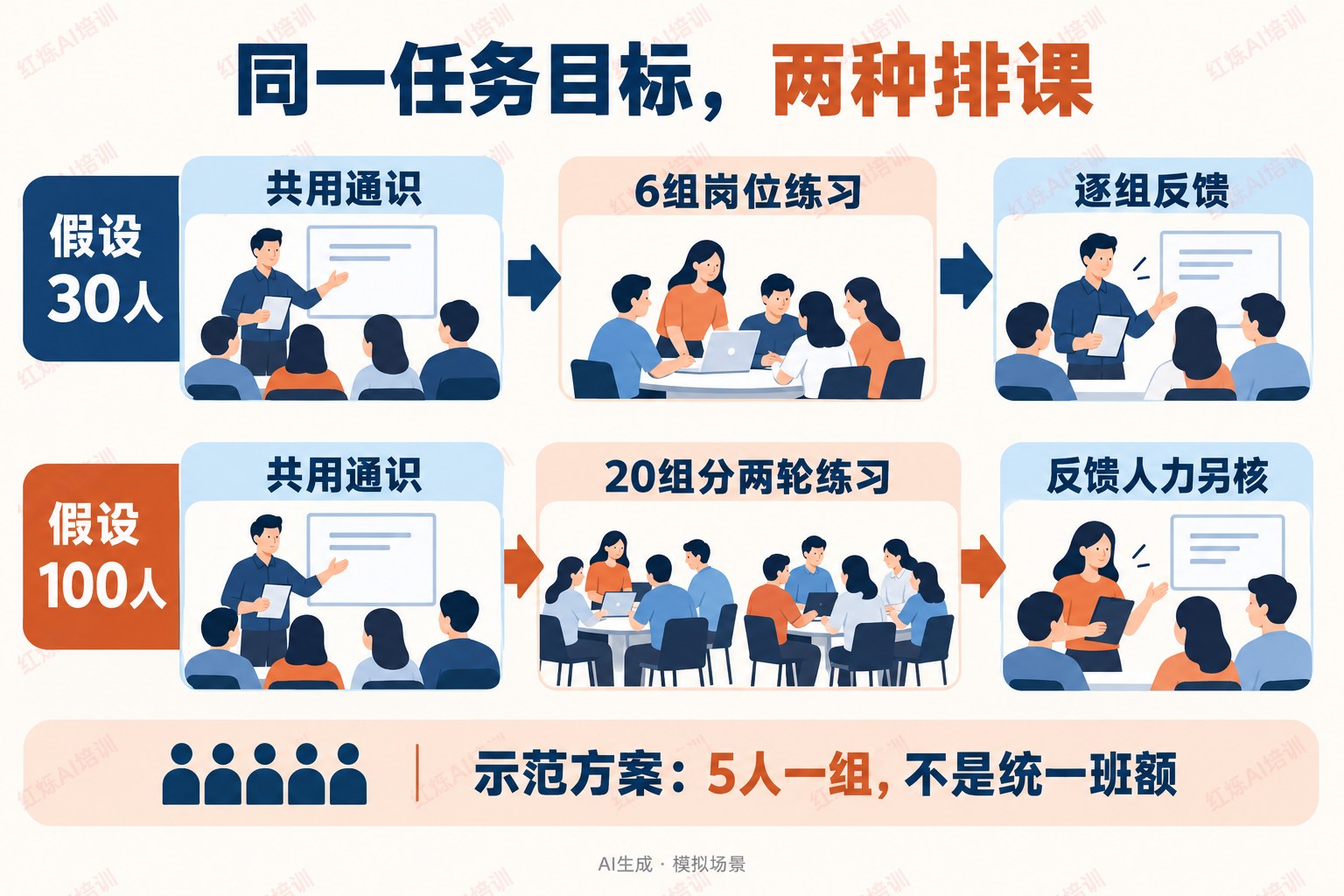 30人与100人,怎样排出两套可比较方案 配图